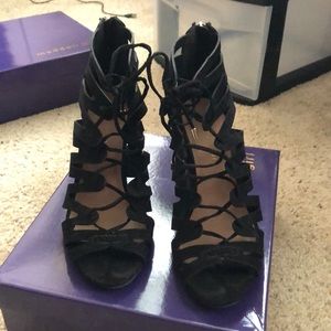 Black block heel sandals